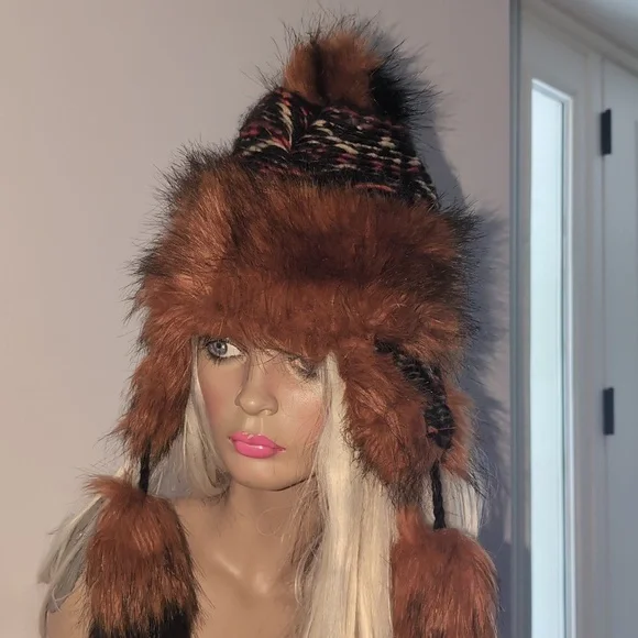 Starling Faux Fox Fur Fleece Lined Warm Winter Knit Hat NWOT Small - Picture 3 of 10